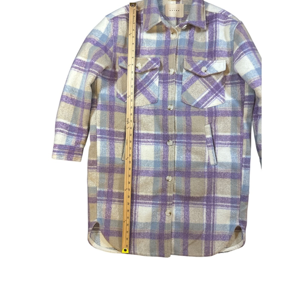 BLANKNYC Plaid Shacket Long Sleeve Shirt Jacket Purple Tan Blue Womens L - Picture 4 of 8